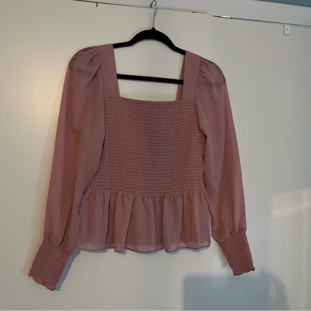 Long sleeve Blush colored peplum top